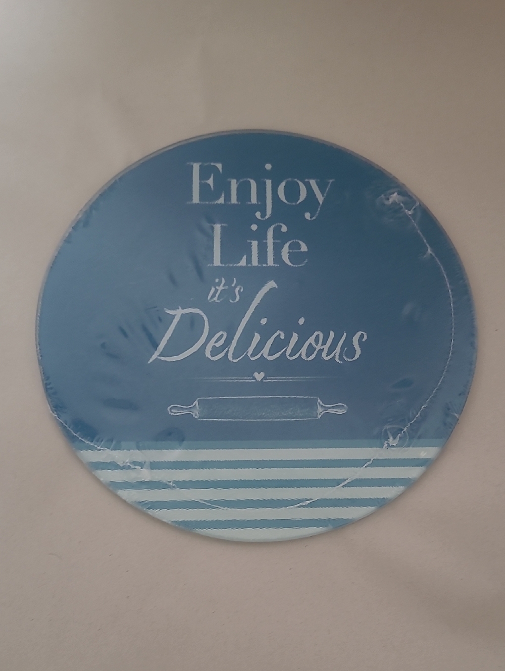 Enjoy Life It's Delicious Round Blue Cutting Board ♻️ 5/$10 ♻️